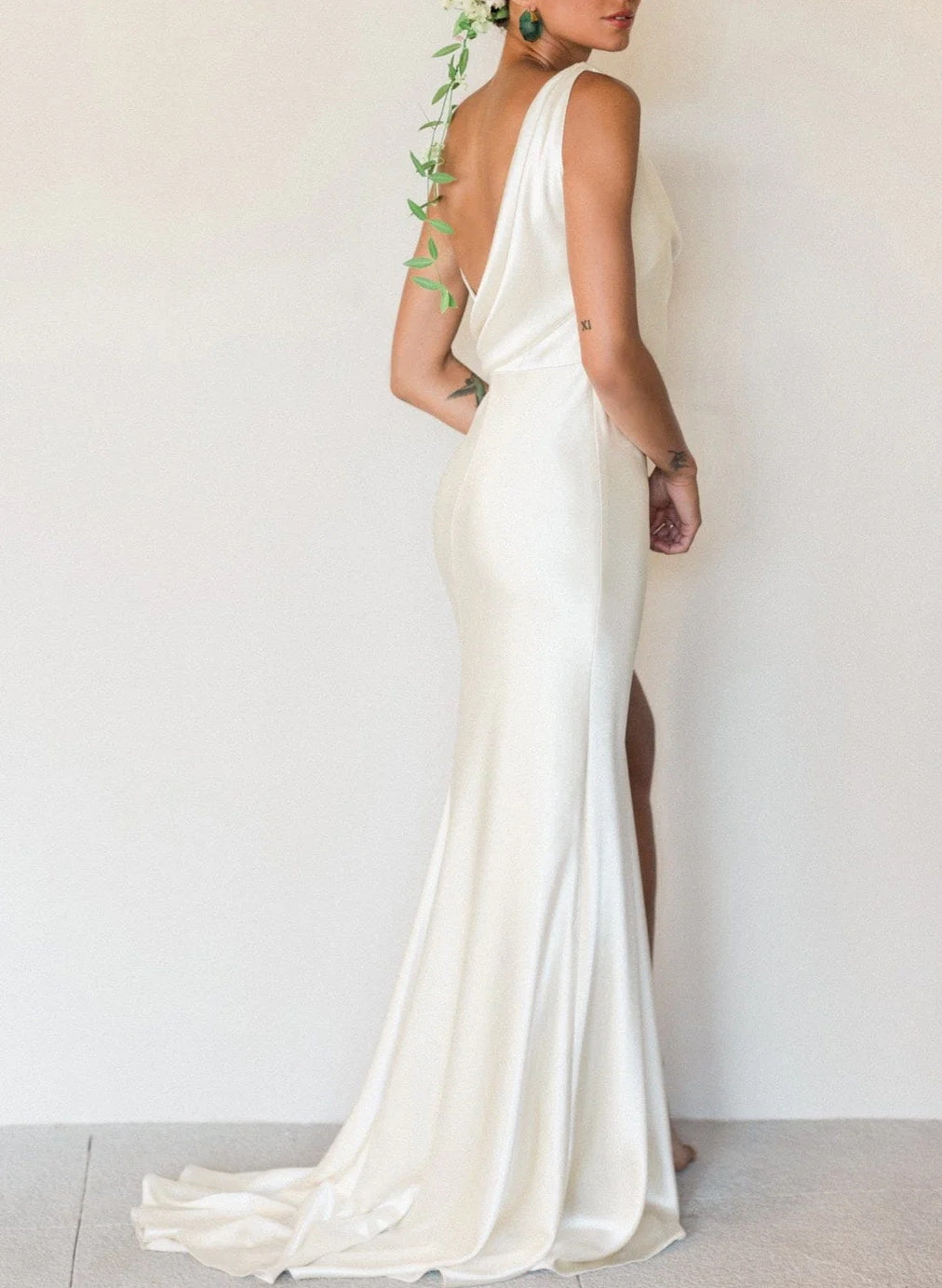 Silk Like Satin Slit Sheath Fitted Wedding Dresses-Ballbride