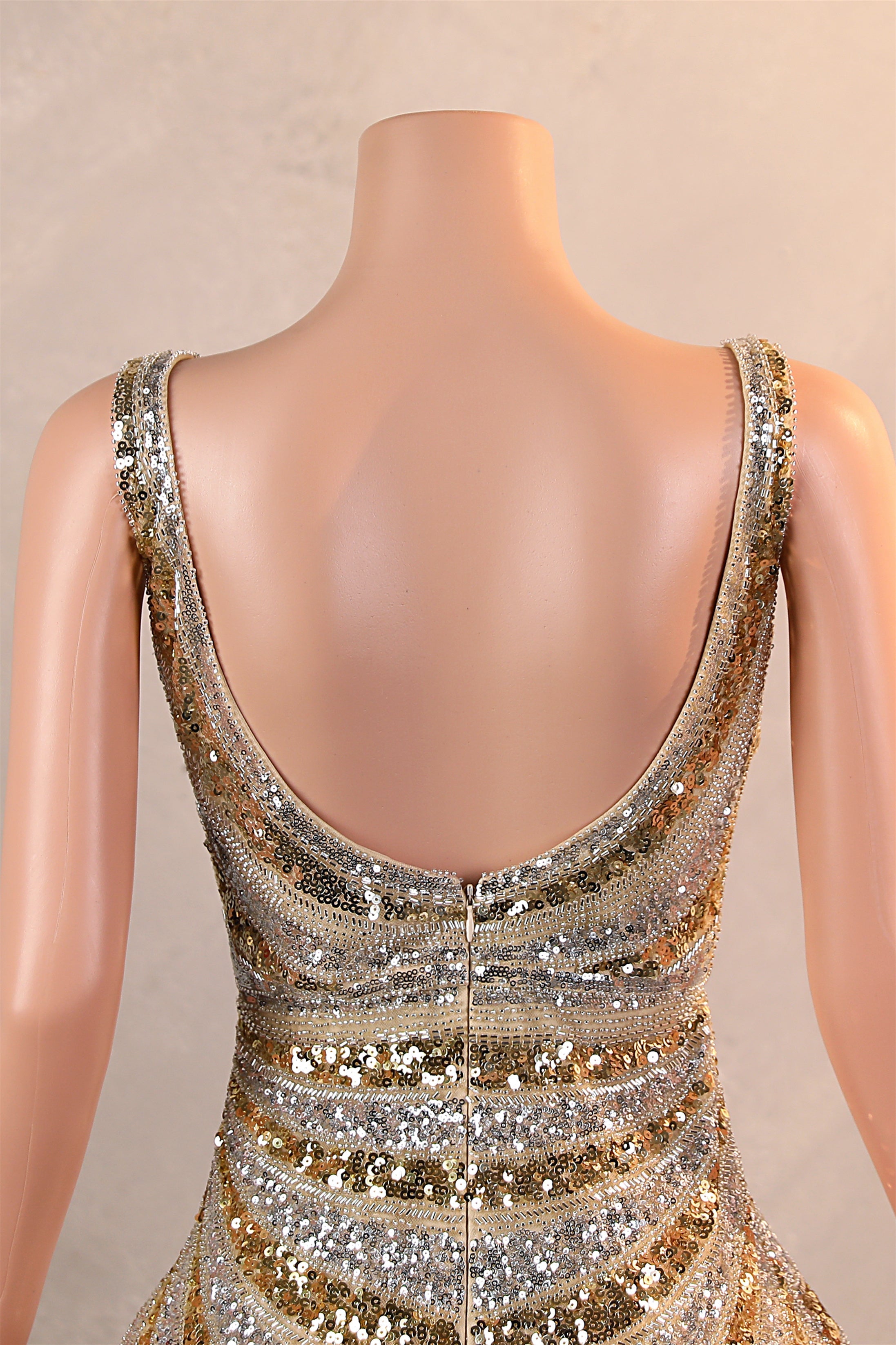 Silver Gold High Split V-neck Sleeveless Mermaid Prom Dresses-BallBride