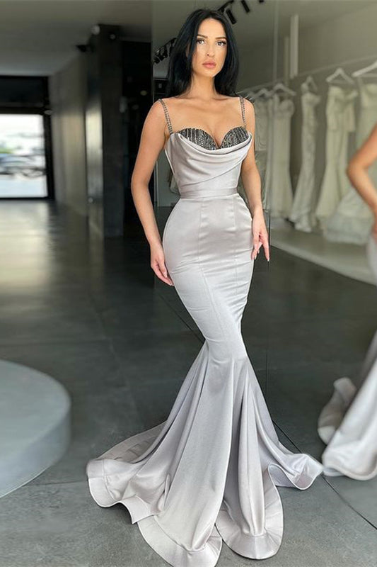 Silver Gray Mermaid Prom Dress with Spaghetti-Straps-BallBride
