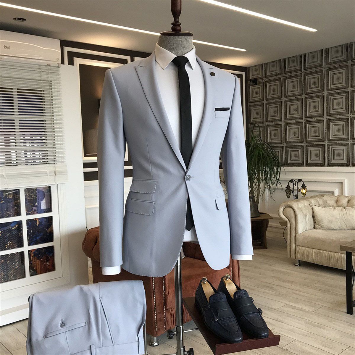 Silver Peaked Lapel Western Suit: Simple One-Button for Weddings-BallBride