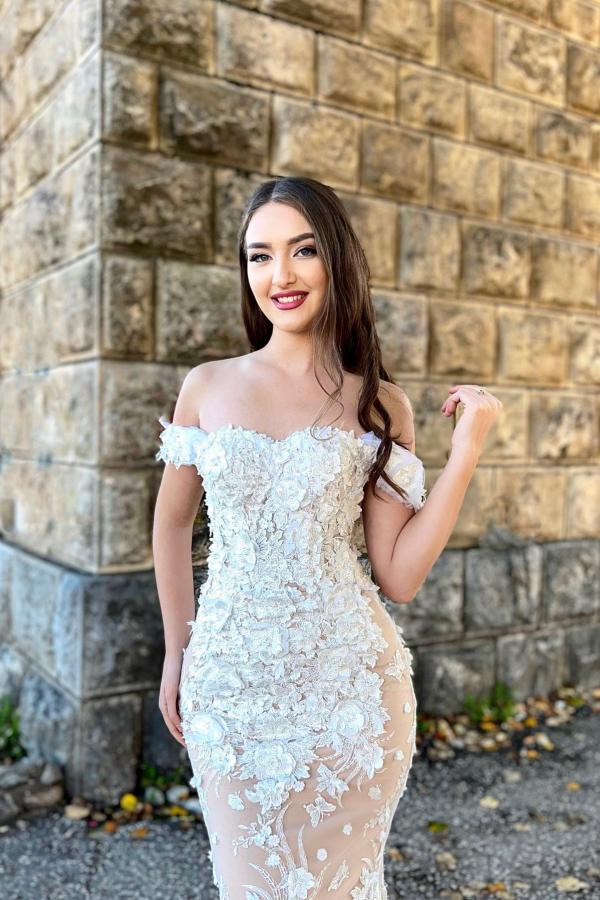 Simple Off The Shoulder Mermaid Lace Floor Length Prom Dress-BallBride