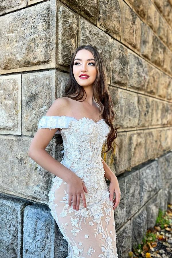 Simple Off The Shoulder Mermaid Lace Floor Length Prom Dress-BallBride