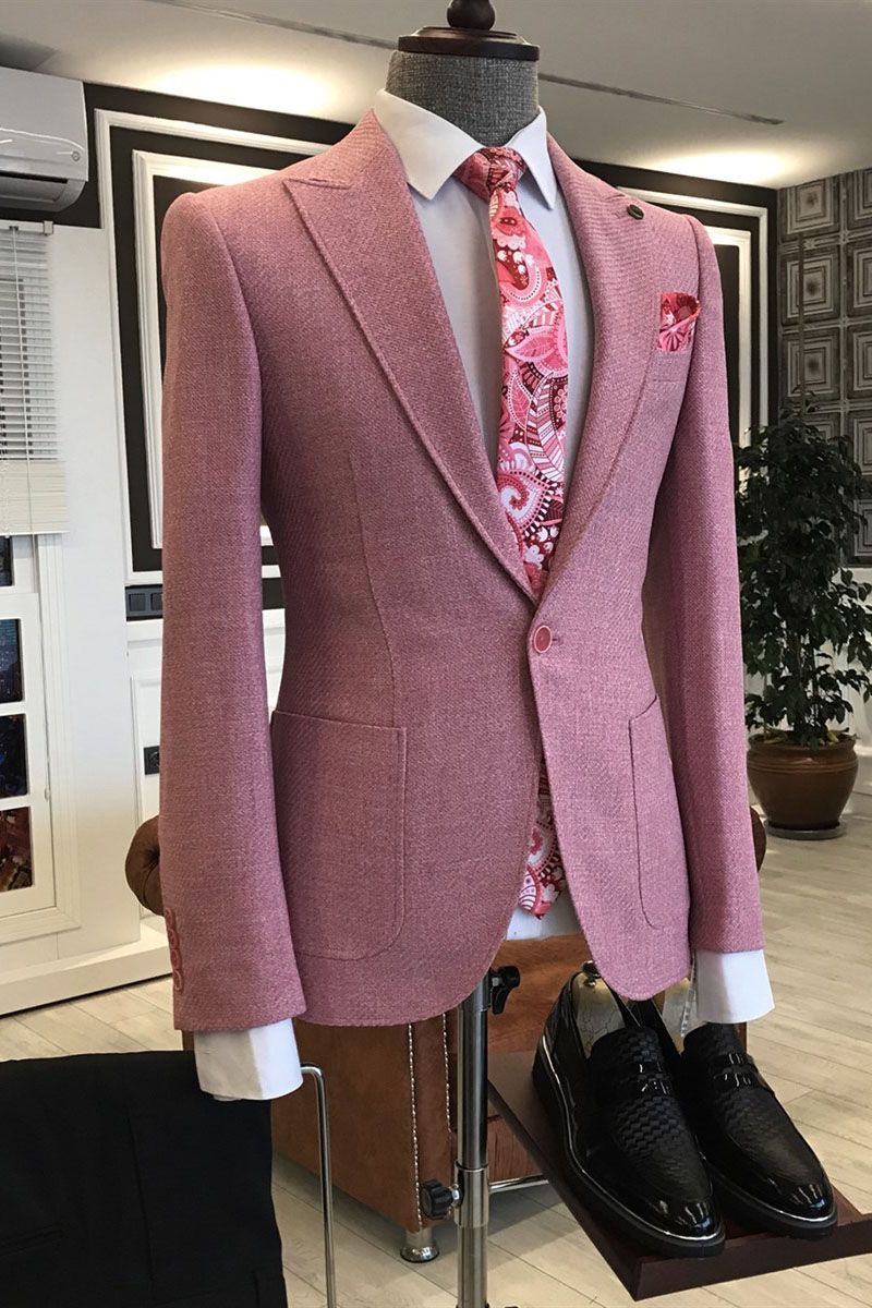 Simple Pink One-Button Suit: Perfect for the Stylish Gentleman-BallBride