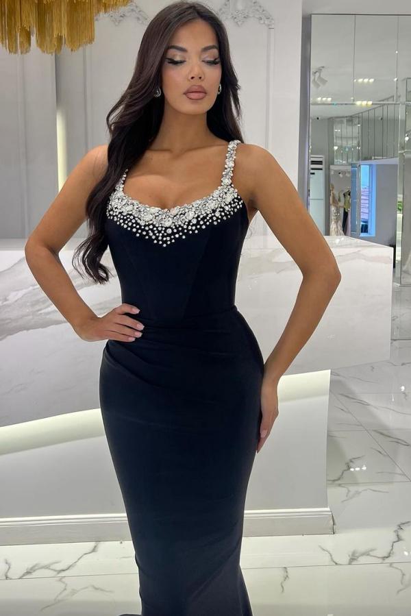Simple Spaghetti Straps Mermaid Prom Dress with Beads and Rhinestones-BallBride
