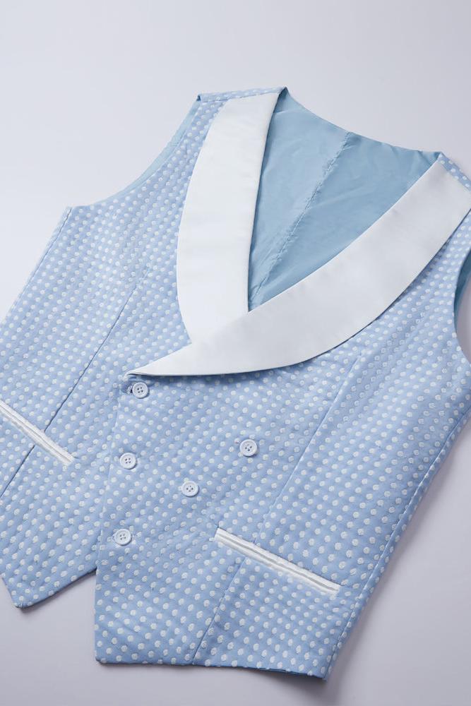 Sky Blue Dot Wedding Suit for Men's Party with Shawl Lapel Fashion Style-BallBride