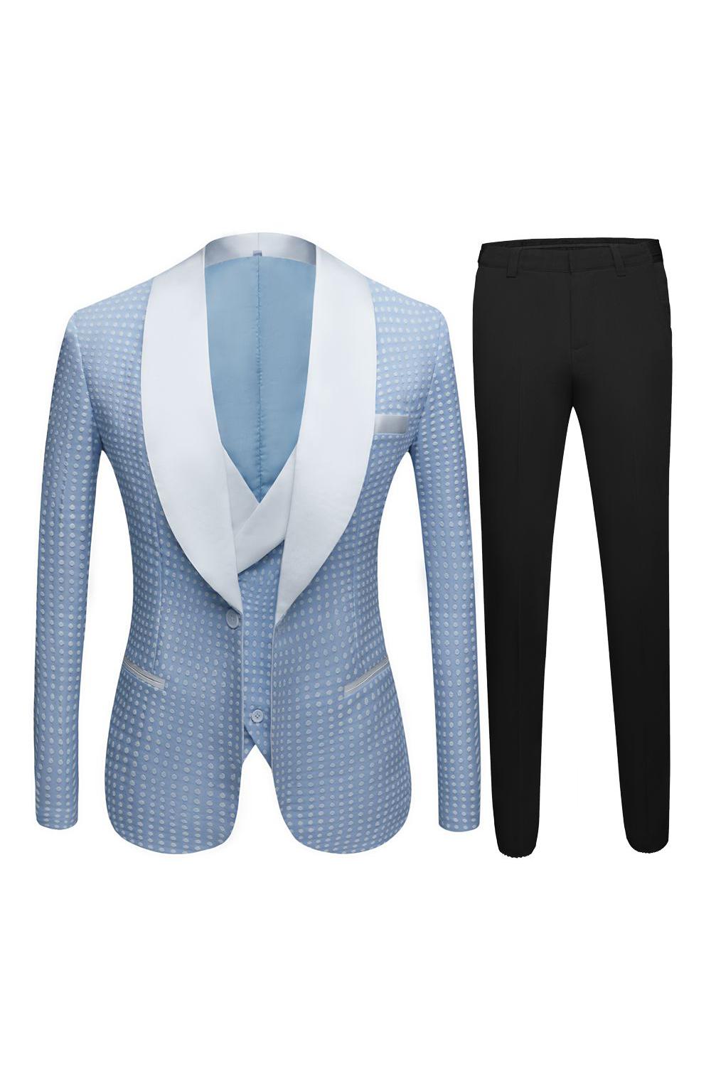Sky Blue Dot Wedding Suit for Men's Party with Shawl Lapel Fashion Style-BallBride