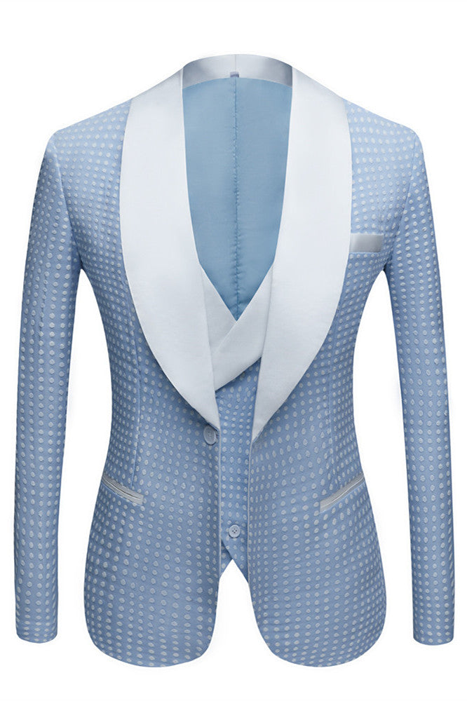Sky Blue Dot Wedding Suit for Men's Party with Shawl Lapel Fashion Style-BallBride