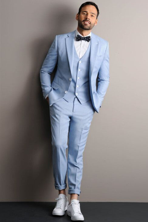 Sky Blue Groom Prom Suit with Notched Lapel - 3 Pieces-BallBride