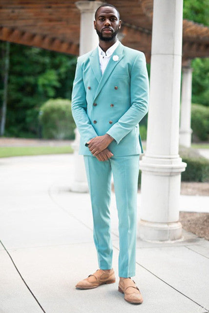 Sky Blue Homecoming Suit for Boys with Peaked Lapel and Double Breasted-BallBride