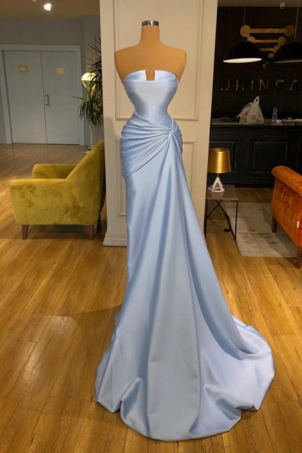 Sky Blue Mermaid Strapless Fabulous Sleeveless Prom Dress-BallBride