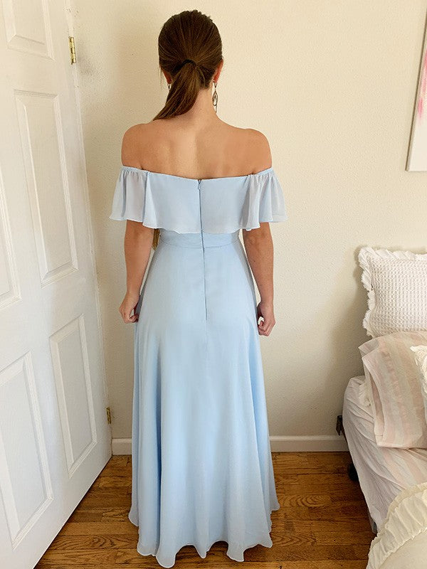 Sky Blue Off-the-Shoulder Prom Dress With Split-BallBride