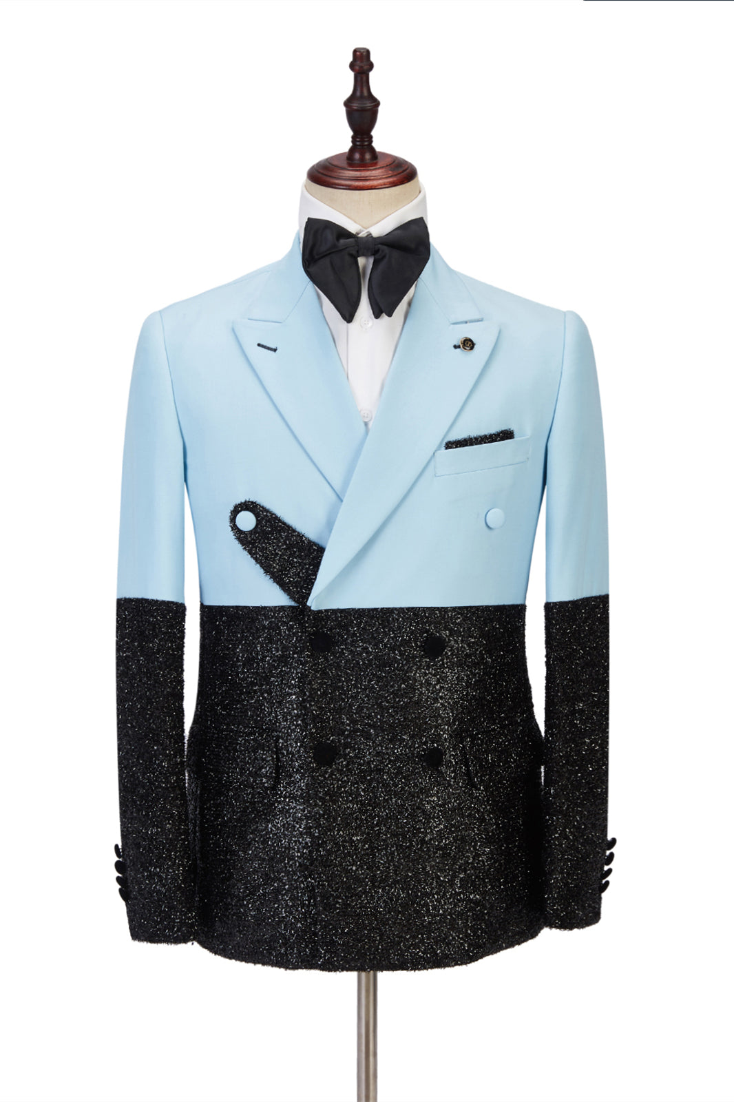 Sky Blue Stitching Sparkle Black 2 Piece Wedding Suit for Men-BallBride