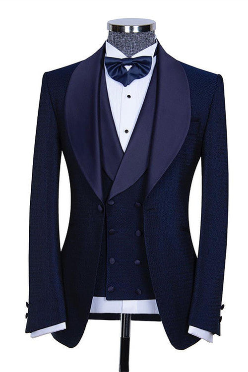 Skylar Dark Navy Three Pieces Slim Fit Wedding Suits for Men-BallBride