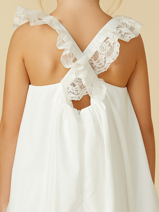 Sleeveless A-Line Flower Girl Dress with Lace and Pleats-BallBride