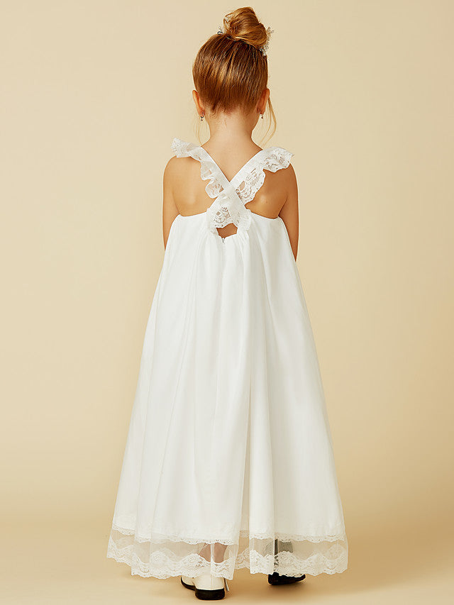 Sleeveless A-Line Flower Girl Dress with Lace and Pleats-BallBride