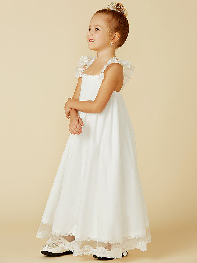Sleeveless A-Line Flower Girl Dress with Lace and Pleats-BallBride