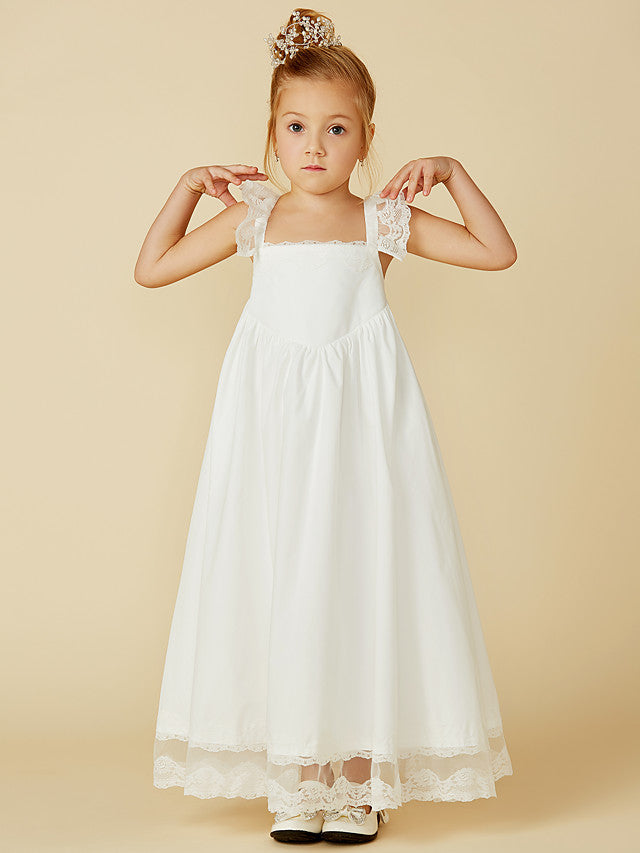 Sleeveless A-Line Flower Girl Dress with Lace and Pleats-BallBride
