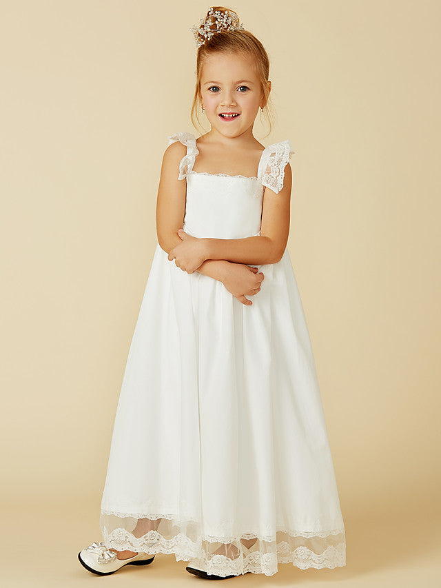 Sleeveless A-Line Flower Girl Dress with Lace and Pleats-BallBride