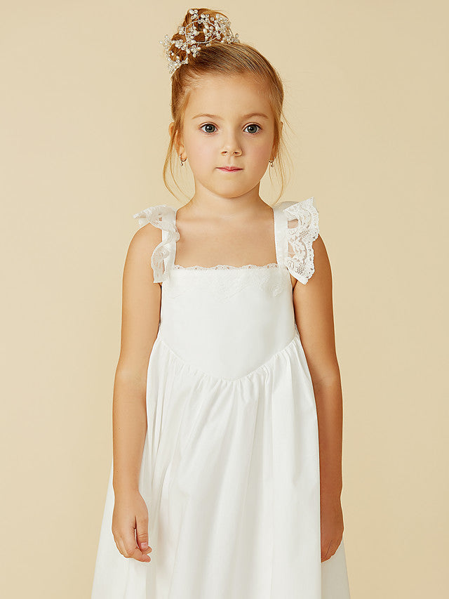 Sleeveless A-Line Flower Girl Dress with Lace and Pleats-BallBride