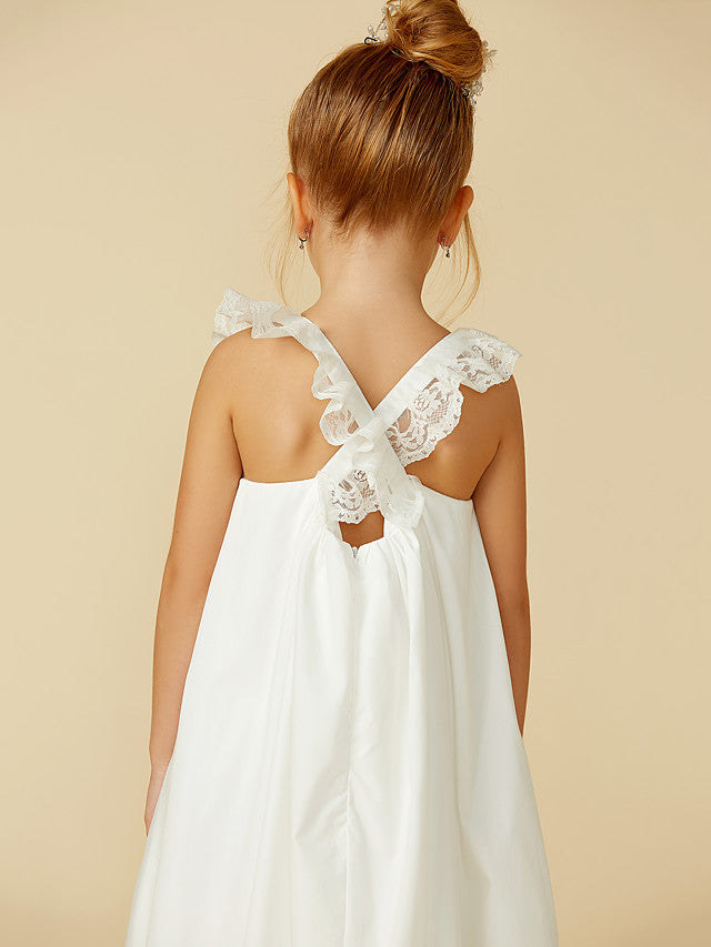 Sleeveless A-Line Flower Girl Dress with Lace and Pleats-BallBride