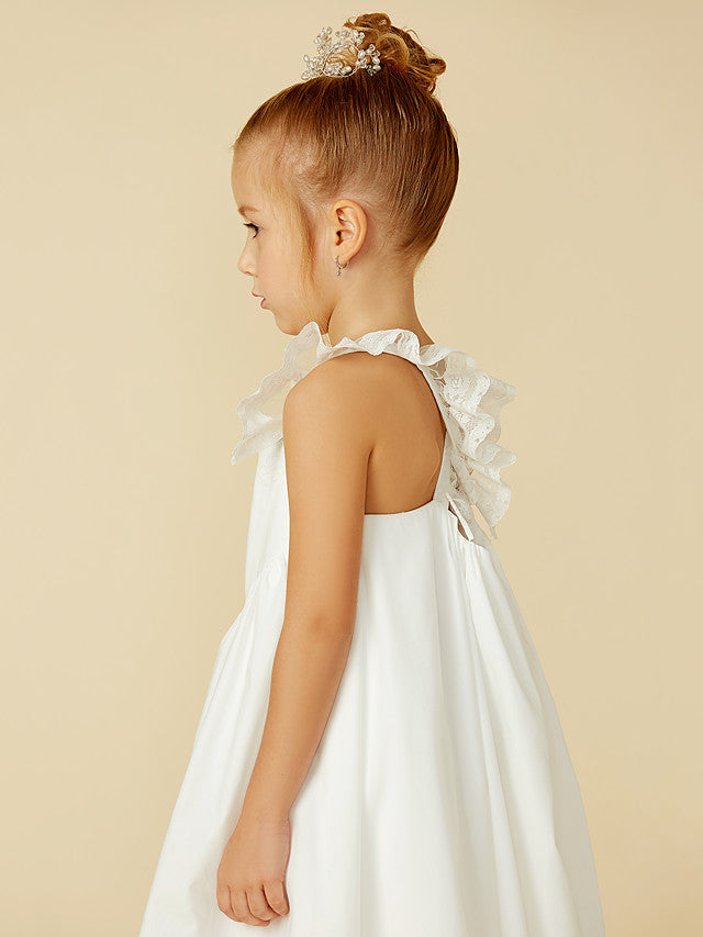 Sleeveless A-Line Flower Girl Dress with Lace and Pleats-BallBride