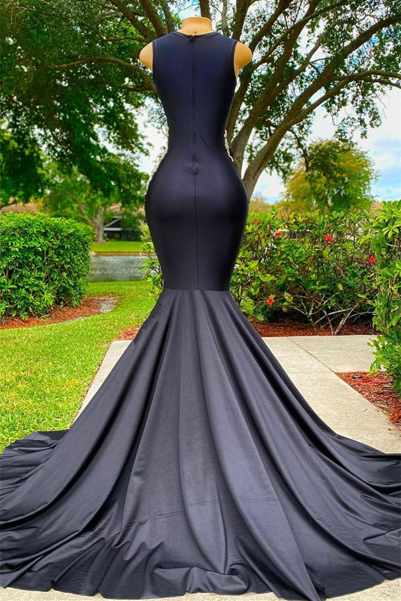 Sleeveless Black Mermaid Dress with Beads - Classic Prom Look Online-BallBride