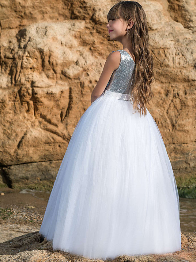 Sleeveless Boat Neck Ball Gown Dress with Belt Crystals & Rhinestones Paillette-BallBride