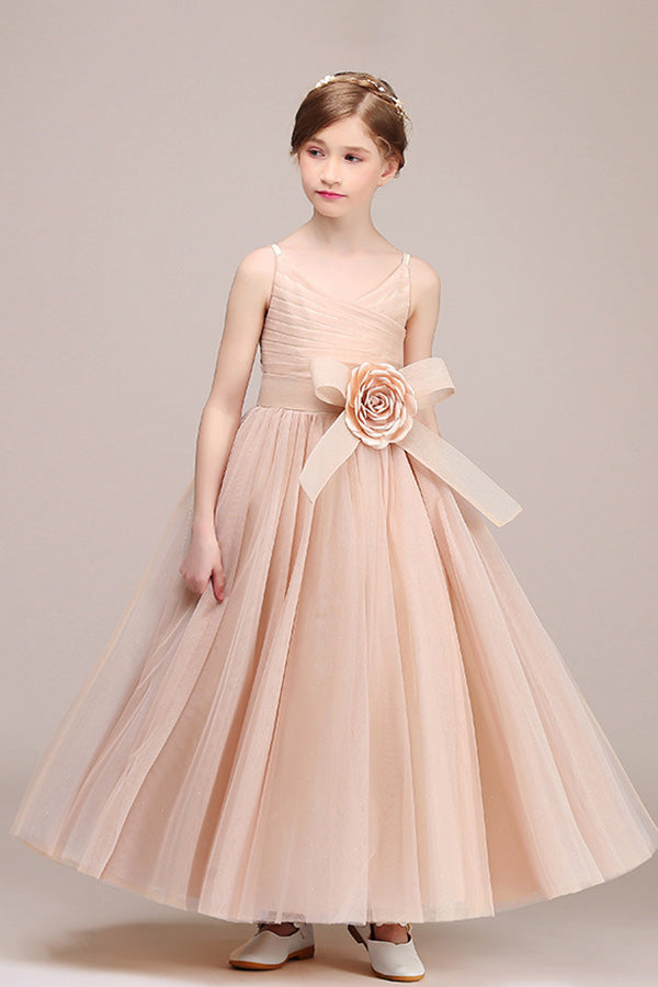 Sleeveless Flower Girl Dress with Handmade Flower-BallBride