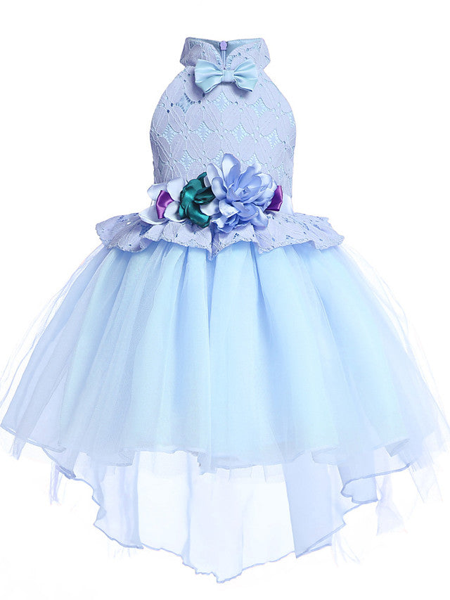 Sleeveless Halter Neck Pageant Dress with Petal Lace and Organza Tulle-BallBride