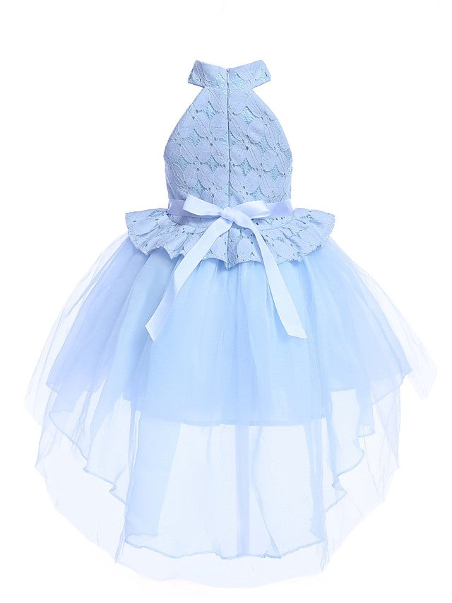 Sleeveless Halter Neck Pageant Dress with Petal Lace and Organza Tulle-BallBride