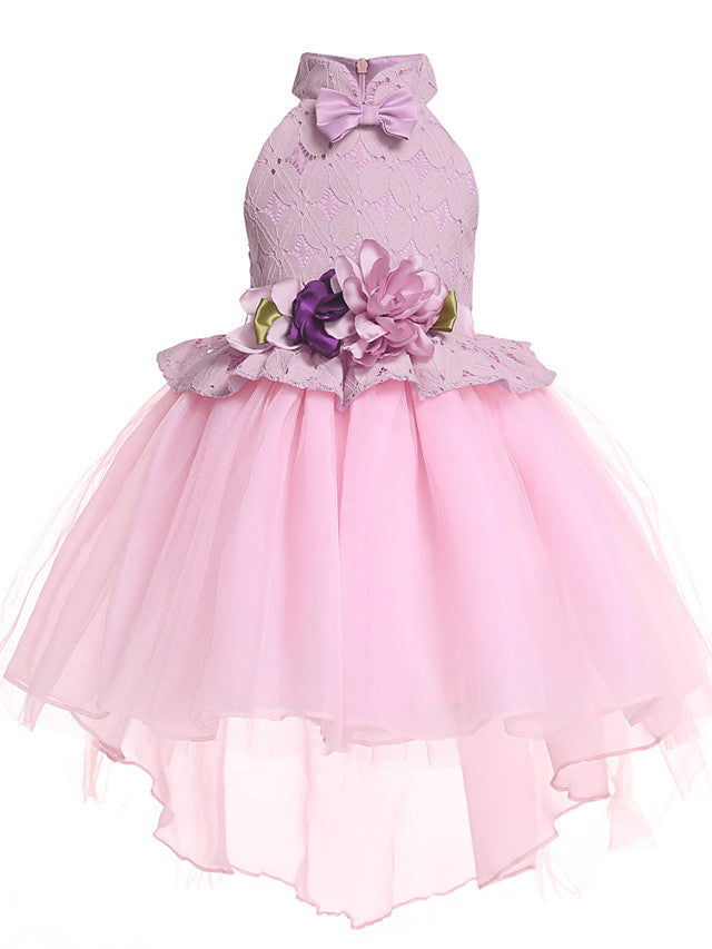 Sleeveless Halter Neck Pageant Dress with Petal Lace and Organza Tulle-BallBride