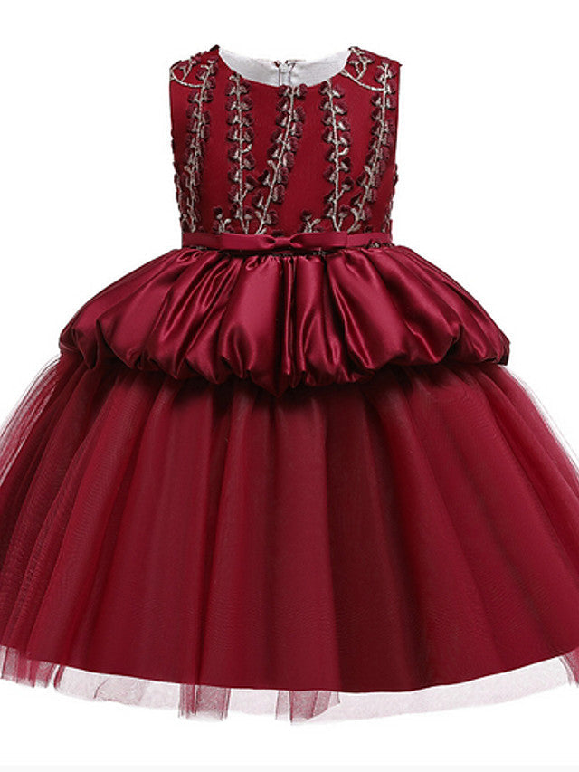 Sleeveless Jewel Neck Ball Gown Pageant Dress for Flower Girl With Beading Appliques-BallBride