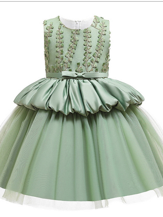 Sleeveless Jewel Neck Ball Gown Pageant Dress for Flower Girl With Beading Appliques-BallBride