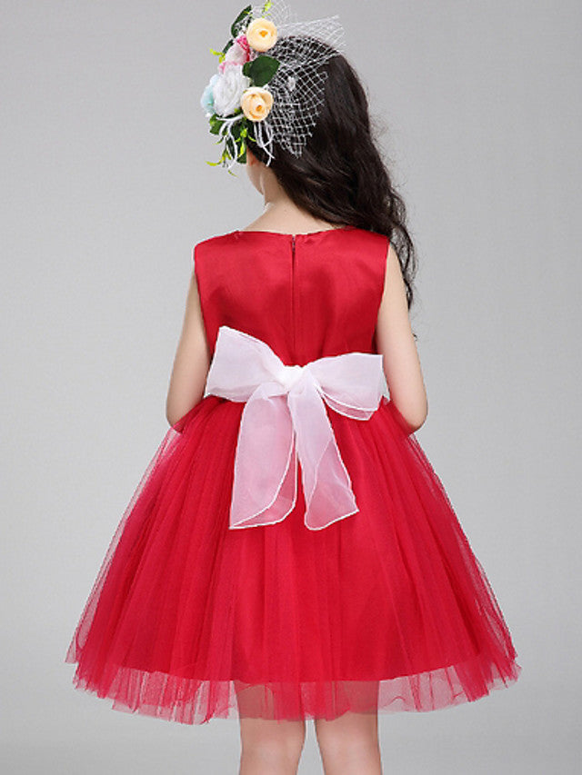 Sleeveless Jewel Neck Knee Length Flower Girl Dress with Color Block Bandage-BallBride