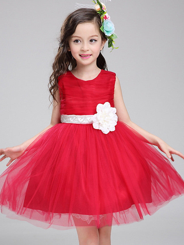Sleeveless Jewel Neck Knee Length Flower Girl Dress with Color Block Bandage-BallBride