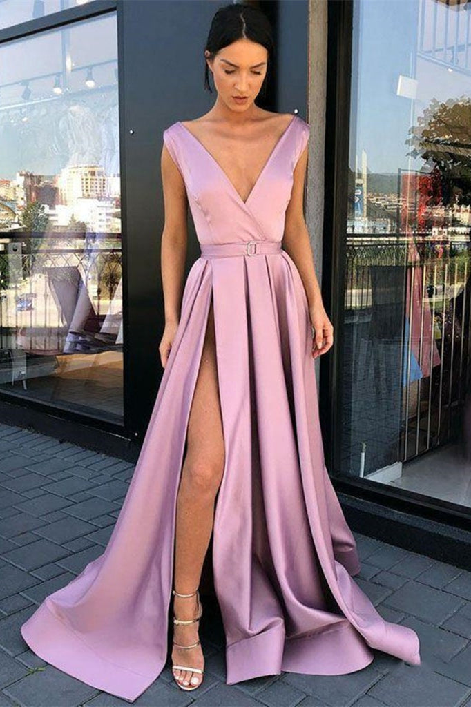 Sleeveless Long Prom Dress with Modern V-Neck & High Split-BallBride