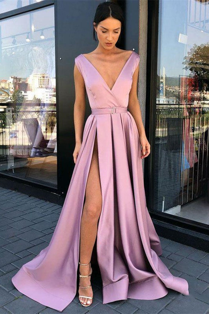 Sleeveless Long Prom Dress with Modern V-Neck & High Split-BallBride