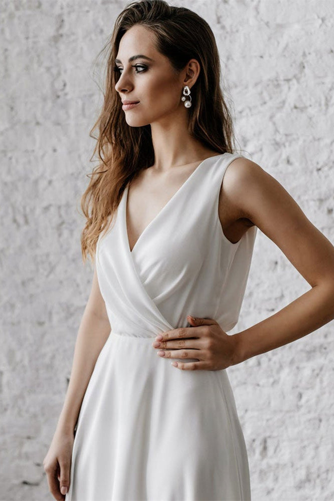 Sleeveless Long V-Neck Wedding Dress for Your Special Day-BallBride