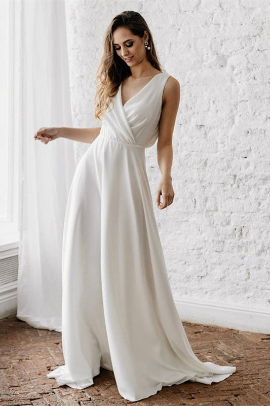 Sleeveless Long V-Neck Wedding Dress for Your Special Day-BallBride