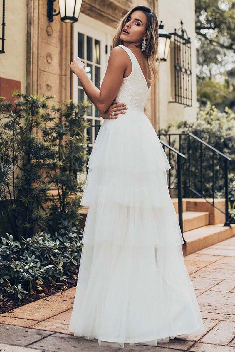 Sleeveless Long Wedding Dress with Layers-BallBride