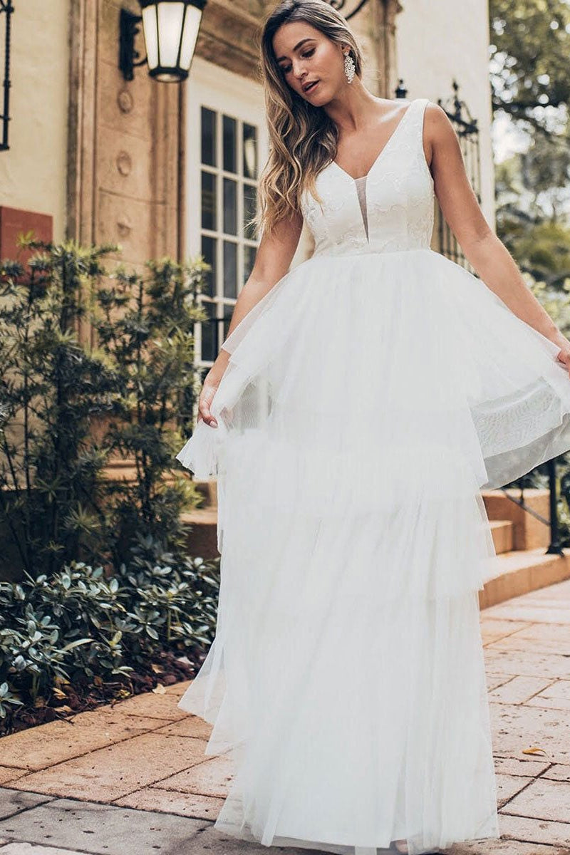 Sleeveless Long Wedding Dress with Layers-BallBride