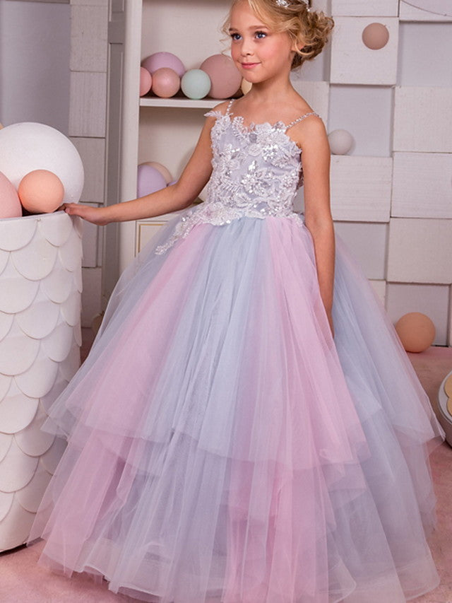 Sleeveless Spaghetti Strap Flower Girl Dress With Appliques for Special Occasions-BallBride