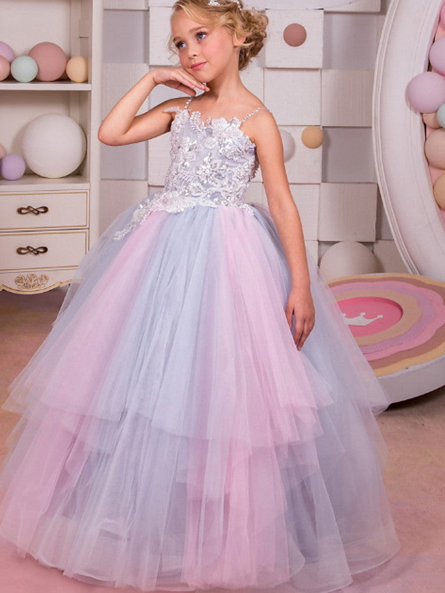 Sleeveless Spaghetti Strap Flower Girl Dress With Appliques for Special Occasions-BallBride