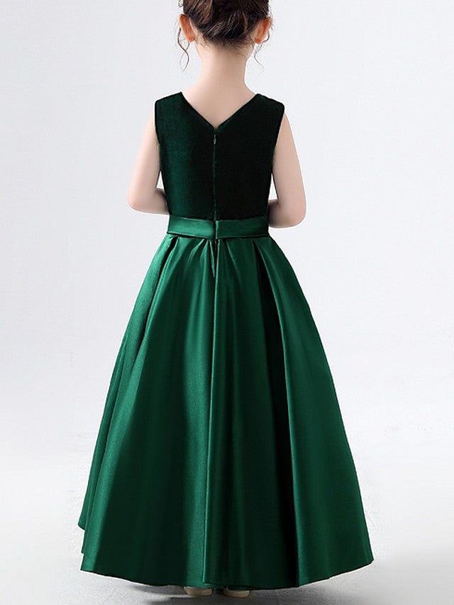 Sleeveless V Neck A-Line Floor Length Flower Girl Dresses With Pleats-BallBride