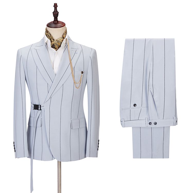 Slim Fit Striped Peaked Lapel Formal Dinner Prom Suit for Men-BallBride