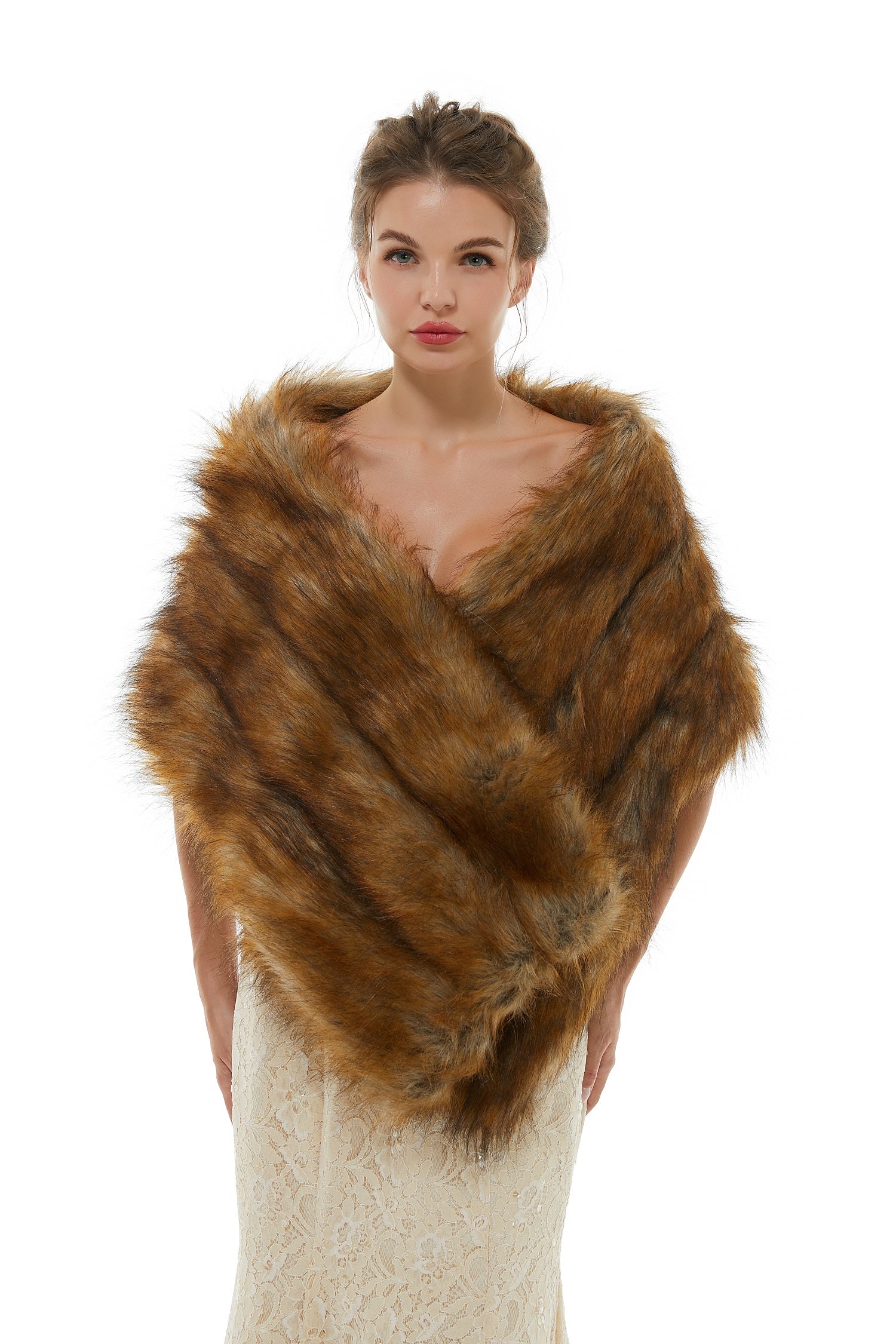 Soft Browns Faux Fur Wrap for Winter Weddings Online-BallBride