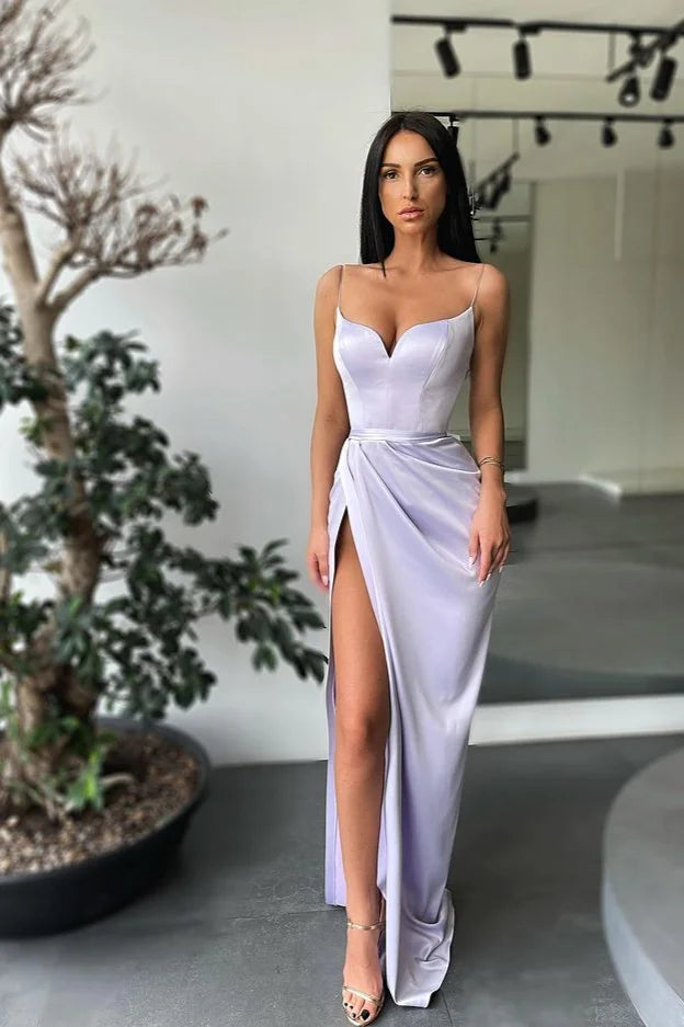 Spaghetti-Straps Mermaid Prom Dress Split Long Evening Party Gowns-BallBride