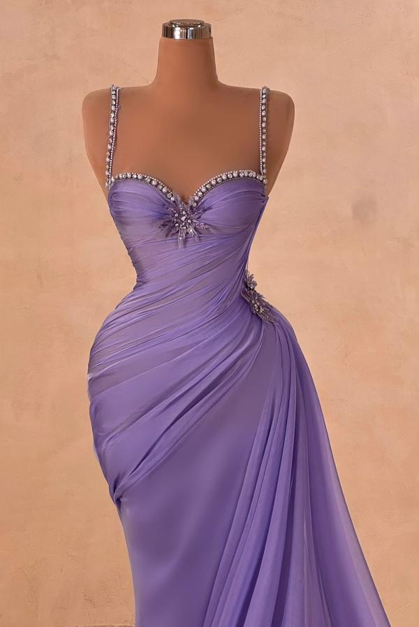 Spaghetti Straps Mermaid Ruched Prom Dress with Beads and Pearls-BallBride