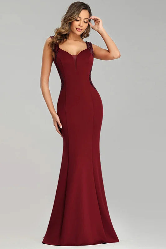 Sparkle Burgundy Sequins Mermaid Long Evening Prom Gowns-BallBride