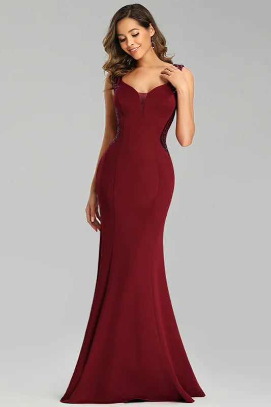Sparkle Burgundy Sequins Mermaid Long Evening Prom Gowns-BallBride